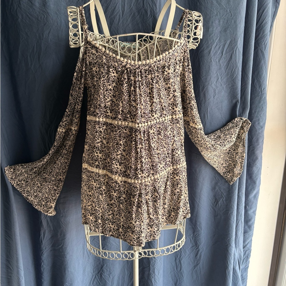 Maurices Cream and Black Floral Tiered Spaghetti Strap Camisole